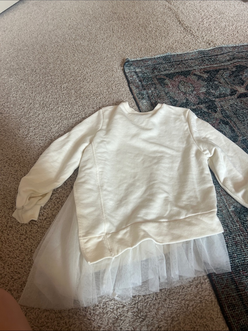 Zara Cream Sweatshirt with Tulle Hem
